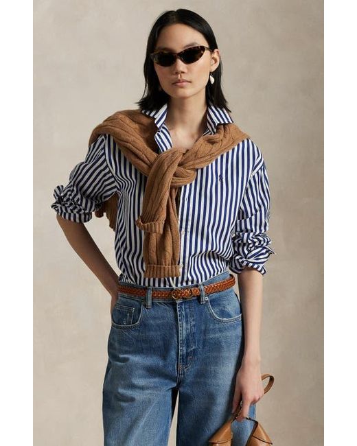 Polo Ralph Lauren Blue Stripe Relaxed Fit Cotton Button-Up Shirt