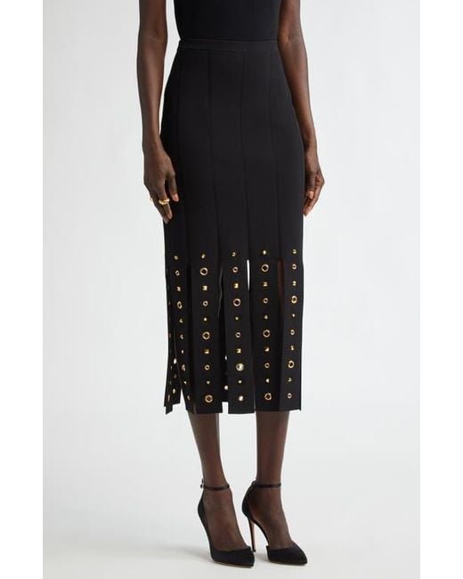 St. John Black Grommet Studded Car Wash Knit Skirt