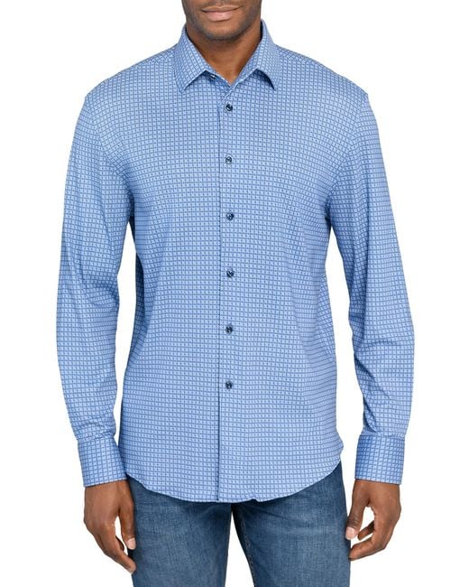 Brooklyn Brigade Blue Mosaic Print Knit Long Sleeve Basic for men