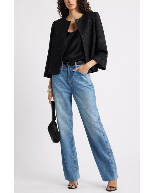 Nordstrom Black Collarless Bouclé Jacket