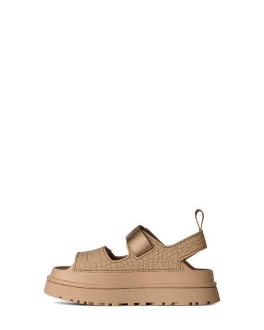 Ugg Brown Goldenglow Embossed Platform Sandal