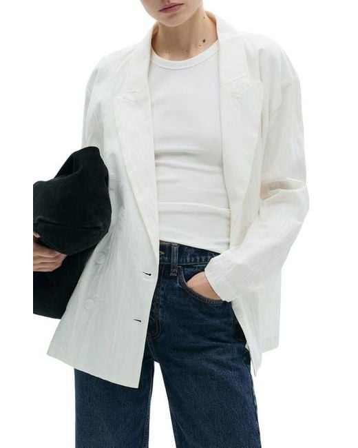 Mango White Wrinkled Effect Double Breasted Suit Jacket