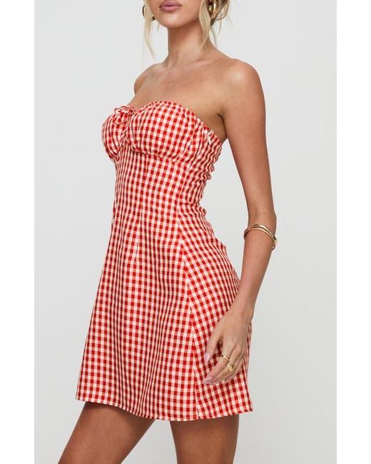 Princess Polly Pink Double Date Gingham Strapless Minidress