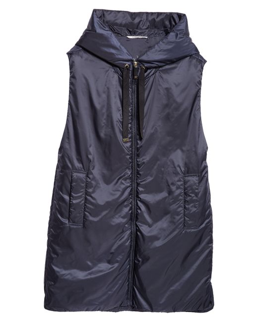 Max Mara Blue Water Resistant Cameluxe Padded Hooded Long Vest