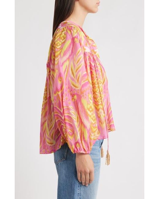 Farm Rio Red Pineapple Tapestry Tie Neck Top