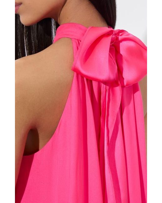 Alice + Olivia Pink Erna Tie Back Ruffle Sleeveless Matte Satin Minidress