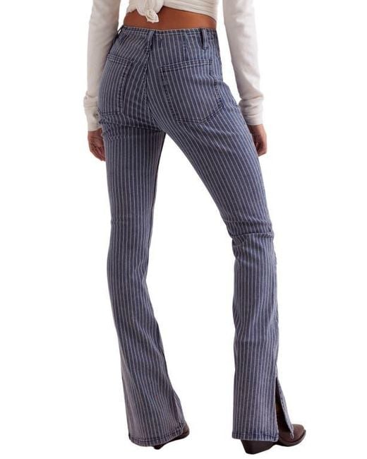 Free People Blue Level Up Stripe Side Slit Bootcut Jeans