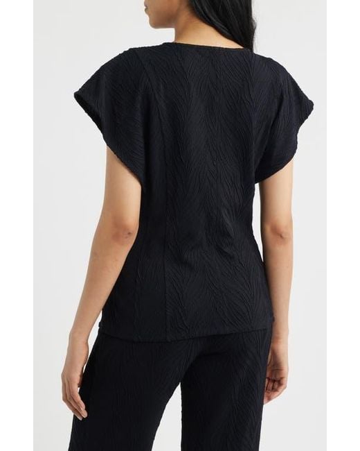 Anne Klein Black Texture Flutter Sleeve Top