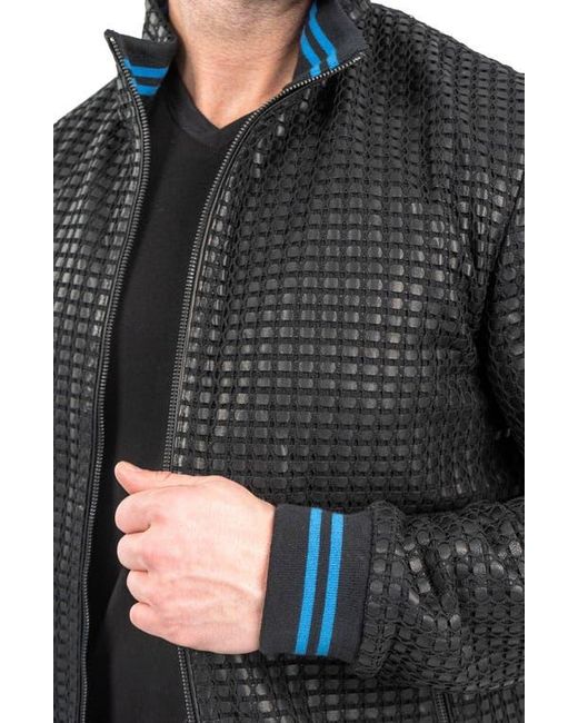 Maceoo Black Geometric Leather Jacket for men