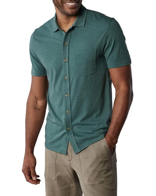 The Normal Brand Green Puremeso Solid Short Sleeve Knit Button-up Shirt for men