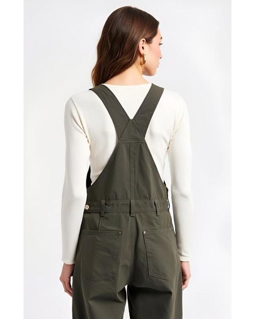 Modenaire Green Wide-Leg Adjustable-Strap Front Bib Pocket Overalls