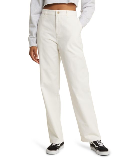 BP. White High Waist Straight Leg Cotton Pants