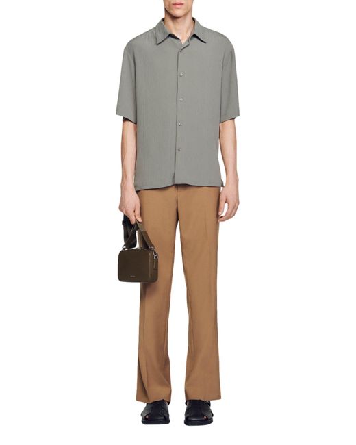 Sandro Gray New Pleated Short Sleeve Button-up Shirt for men