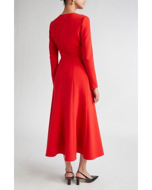 Carolina Herrera Red Pleated Long Sleeve Crepe Dress