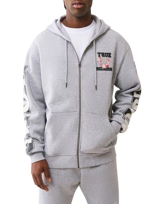 TRUE RELIGION Men's Gray Horseshoe Patch Zip Hoodie