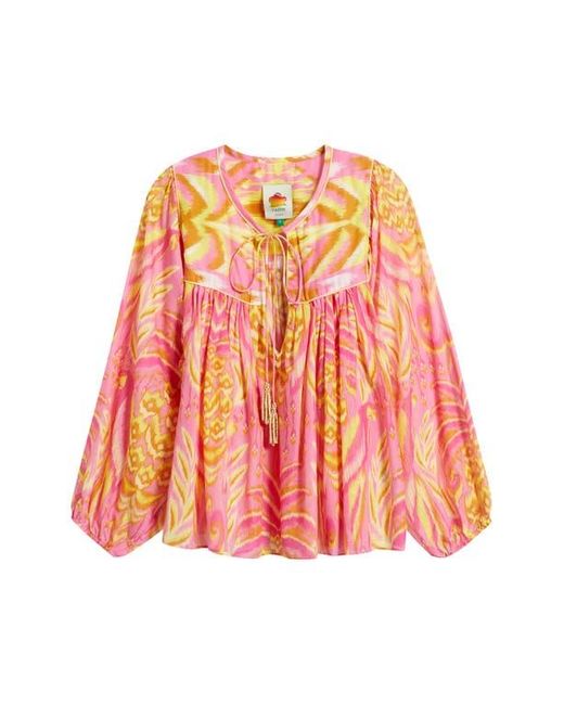 Farm Rio Red Pineapple Tapestry Tie Neck Top