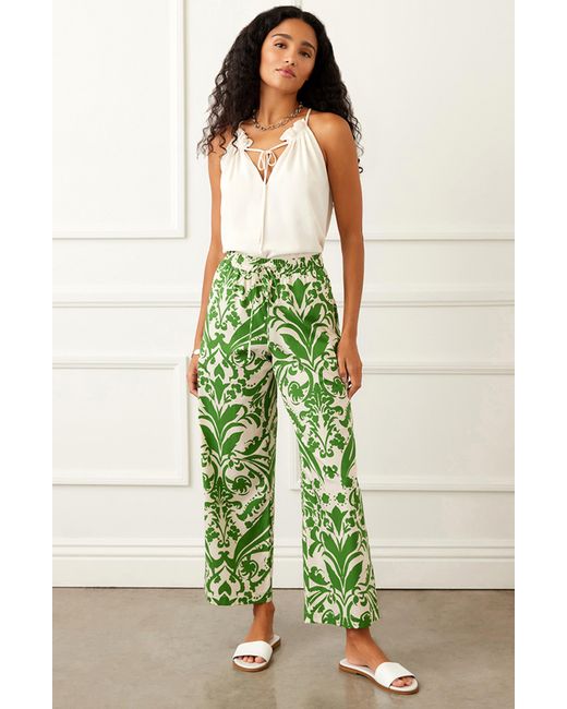 Karen Kane Green Wide Leg Drawstring Cotton Pants