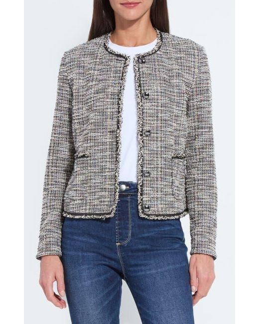Lyssé Gray Collarless Stretch Tweed Jacket