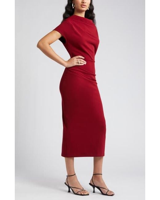 nikki lund marilyn ruched knit dress NIKKI LUND Marilyn Ruched Knit Dress in Red