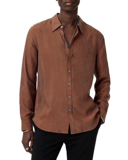 John Varvatos Brown Martin Solid Twill Button-Up Shirt for men