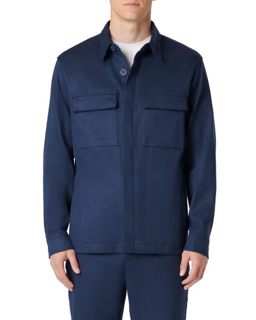 Bugatchi Blue Linen & Cotton Button-up Shirt Jacket for men