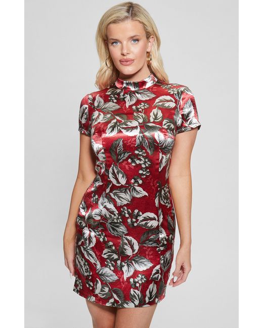 Guess Sandra Floral Mock Neck Sheath Dress in Red Lyst