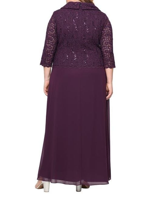 Alex Evenings Purple Sequin Lace & Chiffon Cocktail Dress