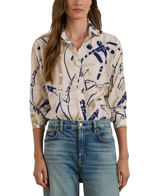 Ralph Lauren Blue Belting Print Classic Fit Crepe Button-Up Shirt
