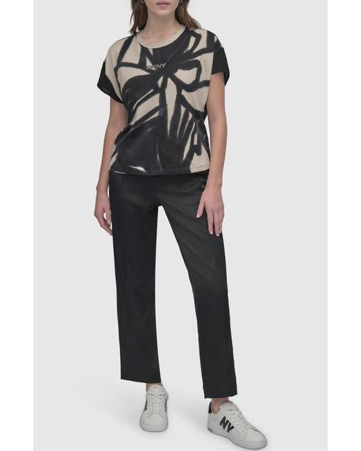 DKNY Black Print Cotton Blend Top