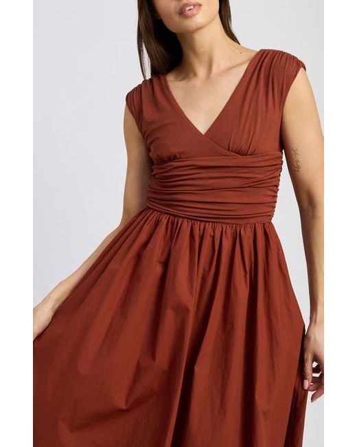 en saison combination ruched dress En Saison Emma Ruched Mixed Media Sundress in Red