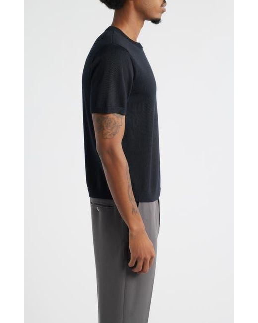 Open Edit Black Short Sleeve Crewneck Sweater for men