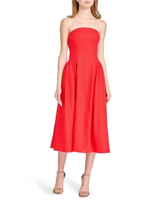 Wayf Women's Red Giulia Strapless Linen Blend Midi Sundress