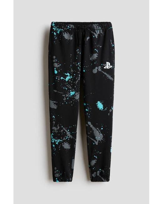 H&M Black Printed Brushed-Inside Joggers for men