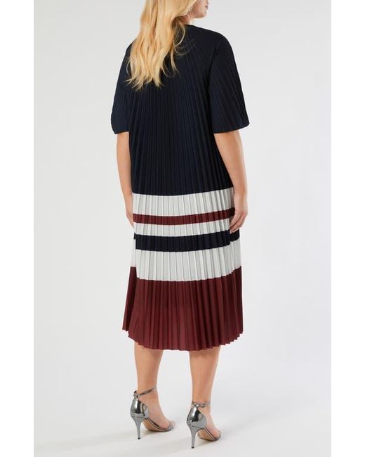 Marina Rinaldi Black Calibri Colorblock Pleated Crêpe De Chine Dress