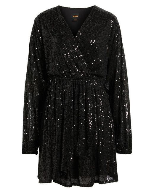 Boss Black Dillio Sequin Mesh Long Sleeve Cocktail Dress