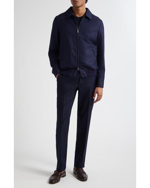 Thom Sweeney Blue Flat Front Wool Hopsack Pants for men