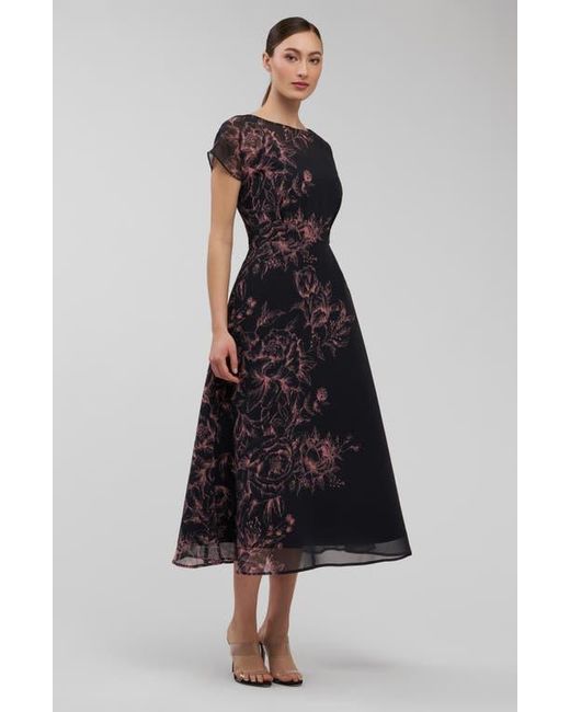 Kay Unger Black Mariellla Floral Cocktail Dress