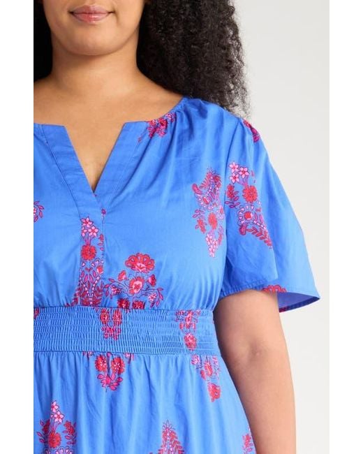 Sugarlips Blue Shayna Floral Palmer Tiered Cotton Poplin Maxi Dress
