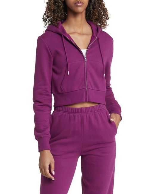 BP. Purple Crop Cotton Blend Zip-up Hoodie