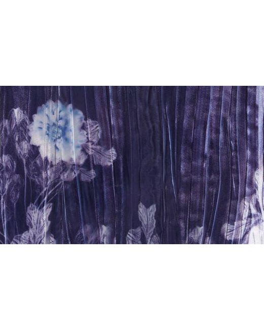 Komarov Blue Floral Print Charmeuse & Lace Cocktail Midi Dress