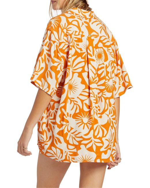 Billabong Orange On Vacation Oversize Floral Button-up Shirt