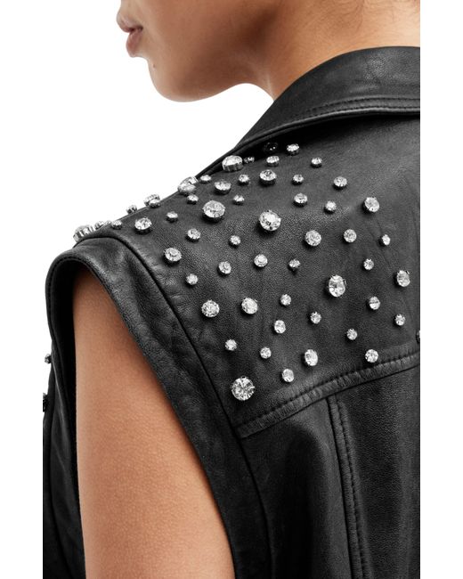 AllSaints Black Billie Embellished Leather Vest