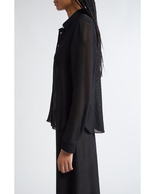 Partow Black Edie Semisheer Mesh Button-Up Shirt