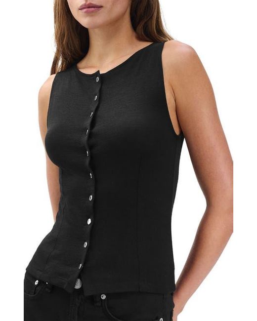 Rag & Bone Black The Knit Boat Neck Button Front Tank