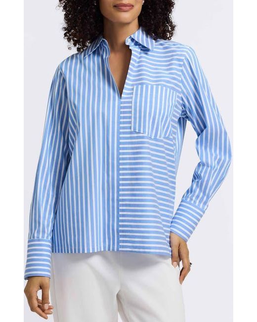 Foxcroft Blue Bella Stripe Popover Top