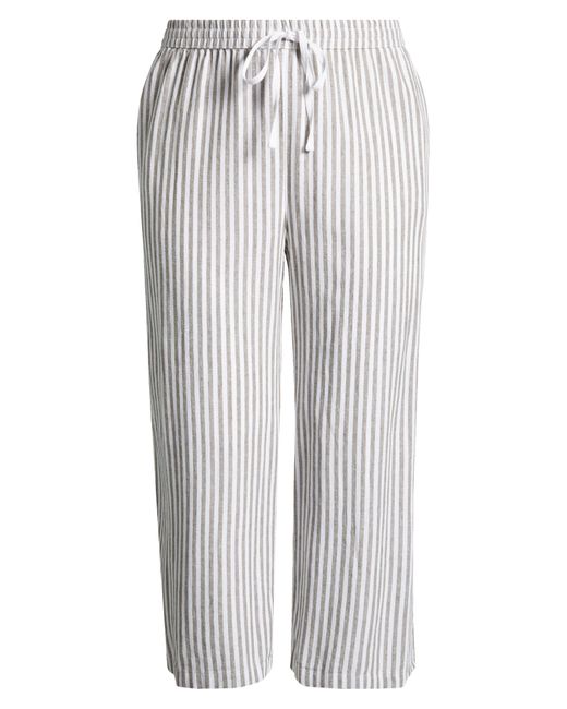 Caslon White Caslon(r) Stripe Tie Waist Wide Leg Linen Blend Pants