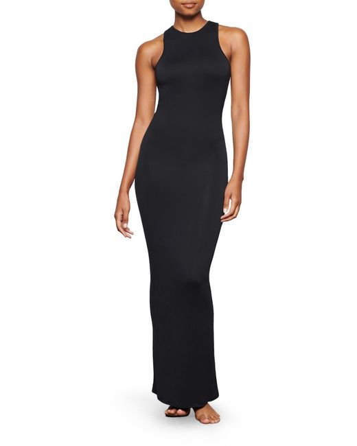 Skims Smooth Lounge Open Back Maxi Dress in Black