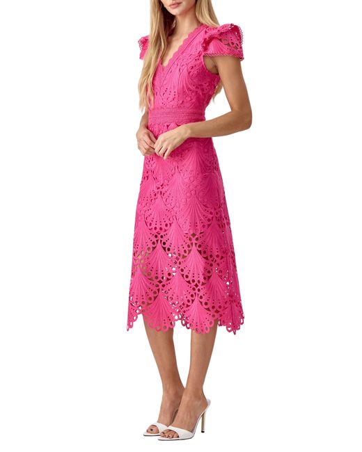 Adelyn Rae Pink Mia 3d Embroidered Midi Dress