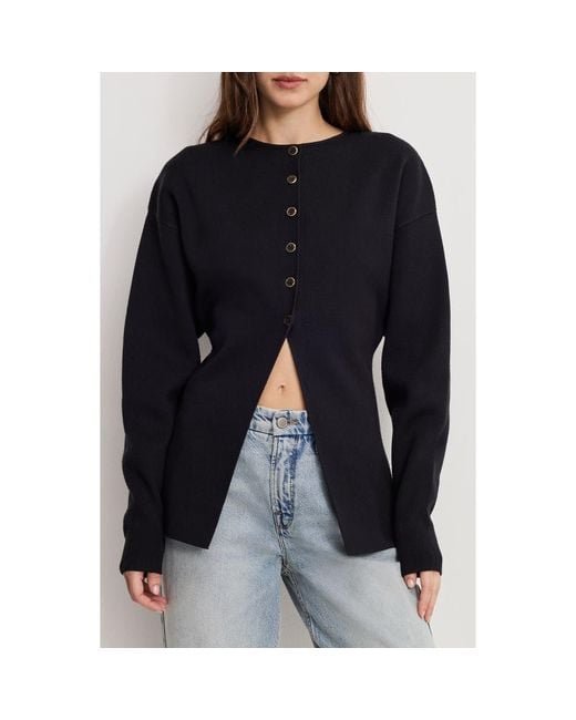 GOOD AMERICAN Black Split Front Button Up Sweater