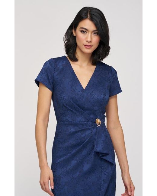 JS Collections Blue Aidy Faux Wrap Column Gown